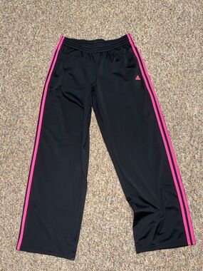 Y2K Women's size large adidas Black Track Pants with Pink Stripes lounge pants
